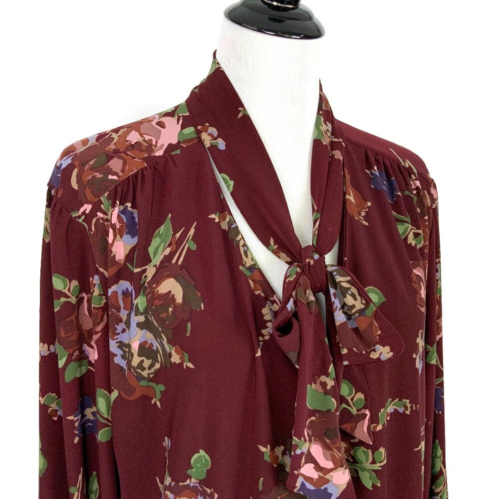 New Lauren Ralph Lauren Floral Stretch Jersey Tie-Neck Long Sleeve Blouse Sz XL - Picture 10 of 16